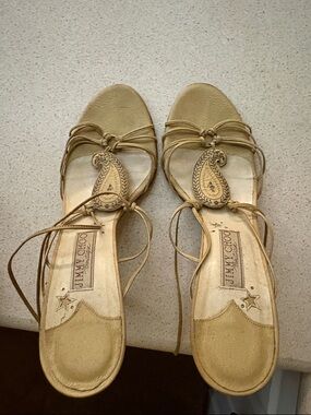 Jimmy Choo Tan Leather Paisley Medallion Lace-Up Sandals